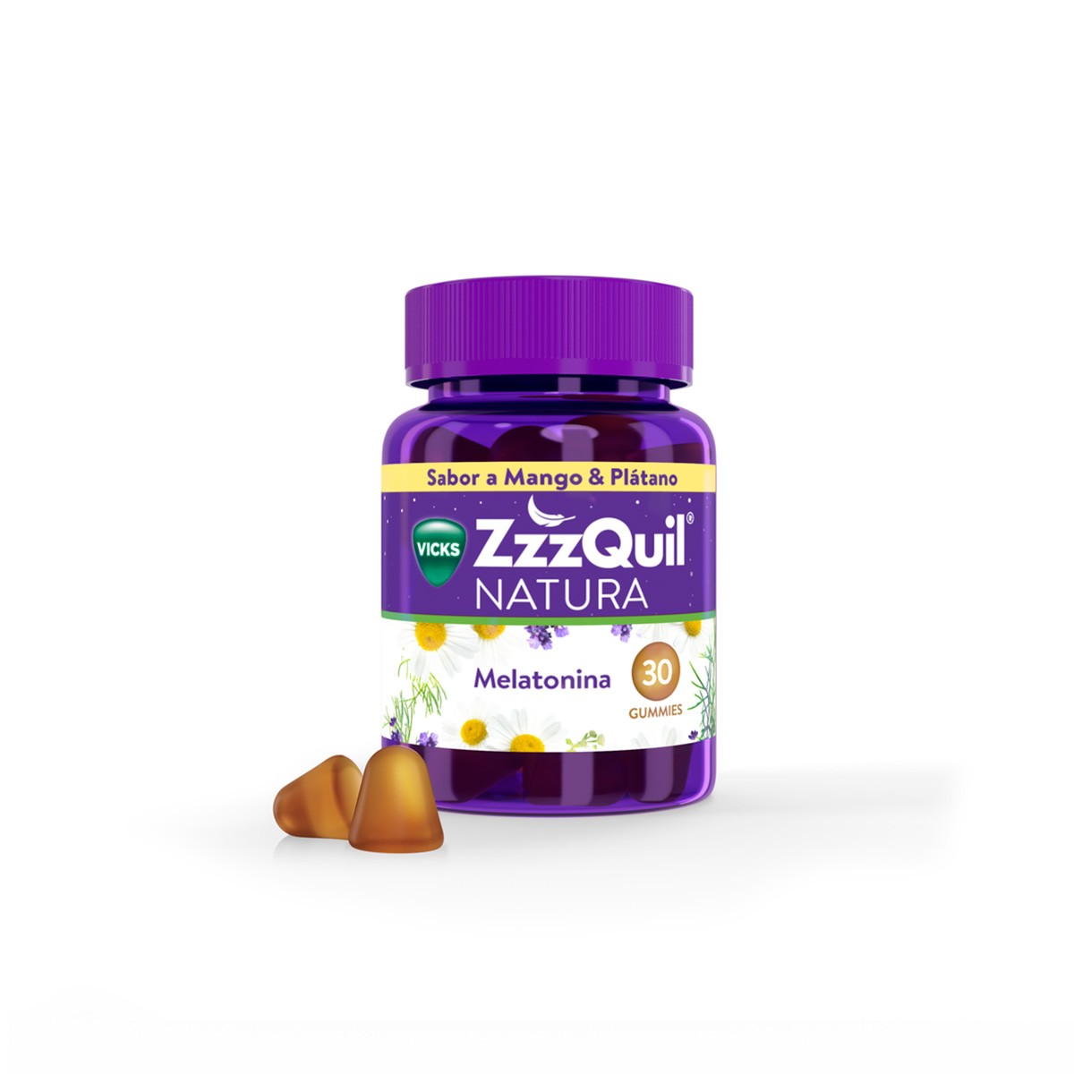 Zzzquil NATURA gummies plátano y mango de melatonina 1mg y valeriana 
30u.