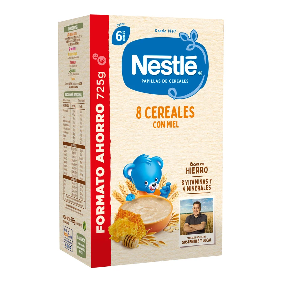 Nestlé papilla 8 cereales con miel y bifidus 725g